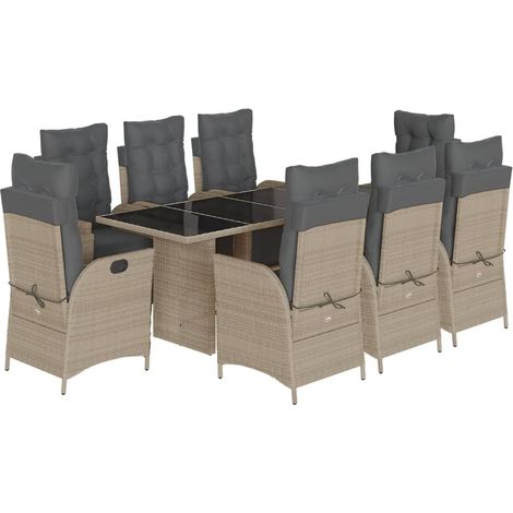 Maison Exclusive - 9-tlg. Garten-Essgruppe mit Kissen Hellgrau Po