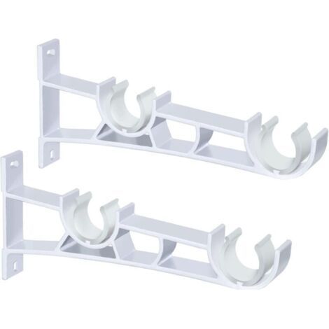Pair Lot de 2 supports de tringle à rideaux doubles en métal robuste pour tringle à rideaux de 25 à 28 mm Blanc (1/5)