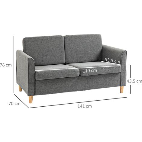 Canapé 2 places, canapé avec pieds en bois, aspect lin, canapé capitonné, canapé double moderne pour salon, chambre, gris (1/5)