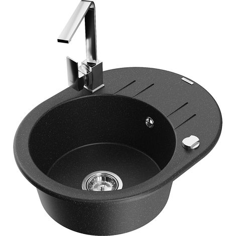 Mexen Kevin fregadero de granito de 1 seno con escurridor y grifo de cocina Rita, negro/plateado - 6517-73-670300-00 (1/5)