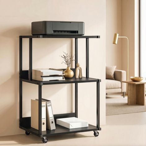 Support métal noir pour imprimante 3 niveaux, table industrielle sur roulettes (1/5)