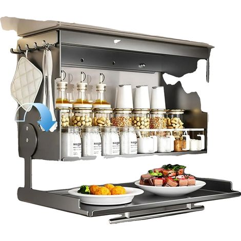 Étagère à épices, murale, design escamotable, Gris, 2-niveaux (1/2)