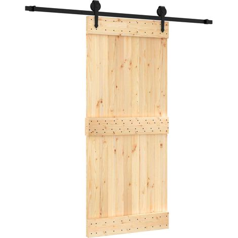 Sliding Door Natural and Black 90 x 210 cm Solid Pine Wood vidaXL (1/5)