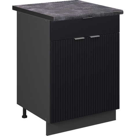 Mobiletto base per cucina Fame-Line, Nero a righe, 60 cm con cassetto, PL Antracite, Vicco