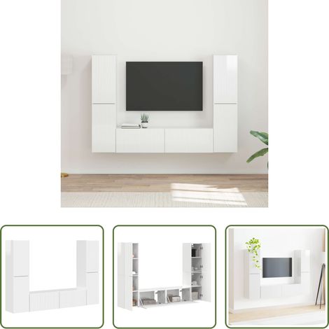 Fernsehstand - TV-Schrankset 6 pcs Hochglanz Weiß Holzwerkstoff (1/5)