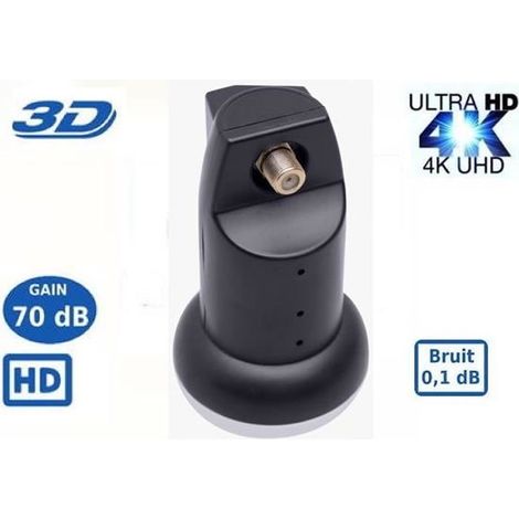 LNB Single PL-1, 0.1dB High Gain 70 DB  - Tête Parabole Universelle Compatible Full HD 4K TNTSATCanal+ Astra et FRANSAT
