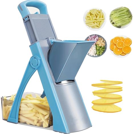 Cortador de verduras, modos de corte multifuncionales, diseño fácil de limpiar, azul. (1/2)