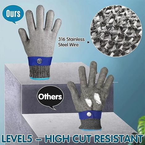 Schnittfeste Handschuhe zum Schlachten und Töten von Fischen, Schnittschutzklasse 5, Edelstahl-Drahthandschuhe, Größe S - Gesamtlänge 22,5 cm  Drahthandschuh 2,0 cm, grau. (1/5)