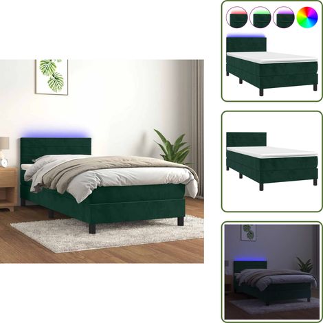Letto in velluto - vidaXL Letto a Molle con Materasso e LED Verde Scuro 90x190 cm Velluto - Letto con testiera regolabile