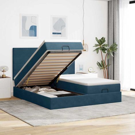 VidaXL Cadre de lit ottoman avec matelas bleu foncé 180x200 cm velours (1/5)