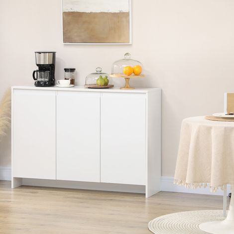 Buffet moderne en panneaux de particules à 12 étagères, idéal pour la cuisine, le salon et l'entrée. 120 x 35 x 85 cm. Blanc. (1/5)