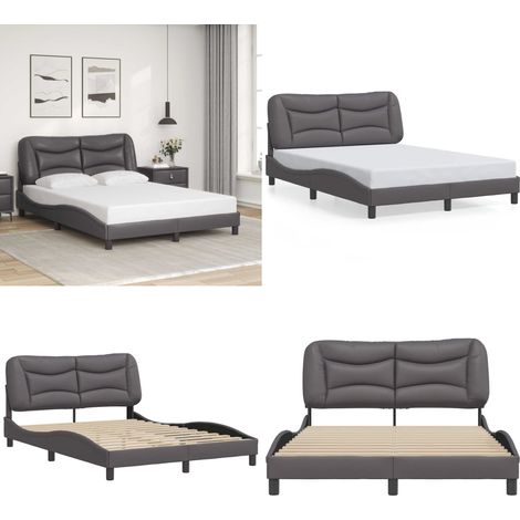 Bettgestell mit Kopfteil Grau 120x200 cm Kunstleder - Bettsystem - Schlafzimmermöbel - Doppelbett - Boxspringbetten - Lattenrost - Home & Living (1/5)