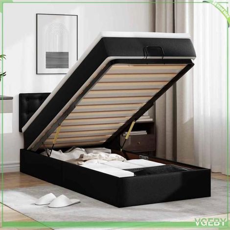 Cadre de lit ottoman - 3312137 - Similicuir noir - Matelas 100x200 cm - Rangement hydraulique + LED (1/5)