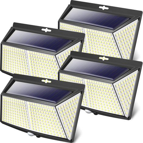 [Lot de 4] 228LED Lampe Solaire Exterieur, Lumiere Solaire Exterieur avec Detecteur de Mouvement 3 Modes Eclairage Exterieur Solaire Spot Projecteur Sans Fil pour Jardin,Terrasse,Garage