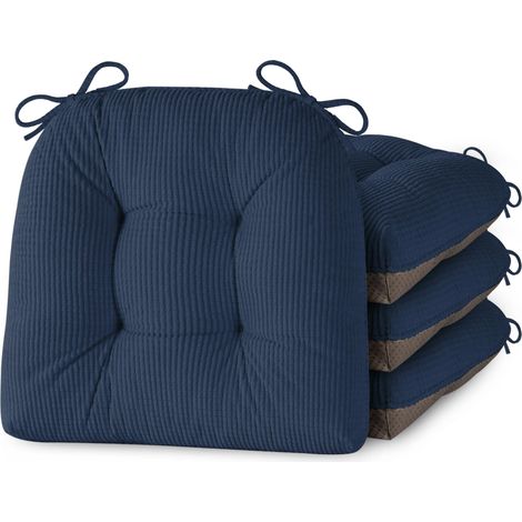 Lot de 4 coussins de chaise de cuisine d'intérieur avec attaches touffetées et confortables avec fond antidérapant, 46 x 42 x 8 cm, bleu foncé (1/5)