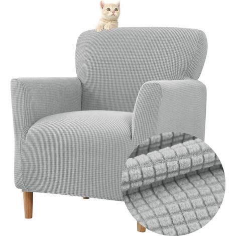 Housse élastique fauteuil 1 place, housse fauteuil jacquard housse club Chesterfield protège-fauteuil lavable salon tub chaise (Gris) (1/5)
