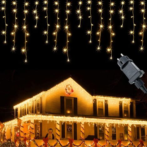 Rideau Lumineux Noel Extérieur 10M 400LEDs Guirlande Lumineuse Exterieur 8 Modes Decoration Noel Exterieure Rideau Lumineux acec Timer Étanche IP44 pour Noël, Mariage, Fête, Balcon, Toit, Blanc Chaud