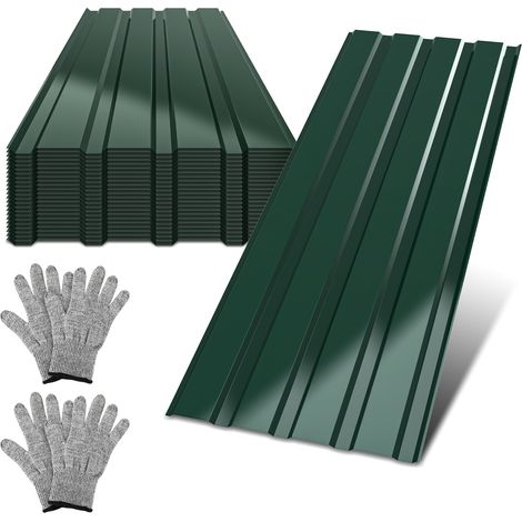 TolleTour Kit de toiture en tôle ondulée, 24 panneaux 129 x 46 cm, tôle profilée, vert, pour dépendance et poulailler (1/5)