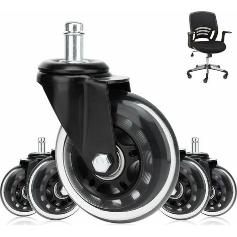 Ruote silenziose per sedia da ufficio, set di 5 ruote girevoli a 360° per sedia da ufficio, ruote girevoli universali da 11 mm x 22 mm, resistenti ai cuscinetti e all'abrasione (1/5)