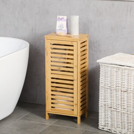 Badezimmerschrank mit Lamellentür, versetzbarem Einlegeboden, Naturbambus, 30x19,9x70 cm