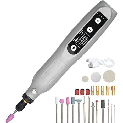 Outil rotatif sans fil 3,7 V Li-Ion, 5 vitesses variables, chargement USB, multi-usages pour petits travaux de bricolage : polissage, cirage, perçage, gravure (gris) (1/5)