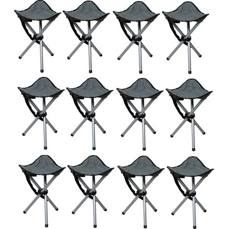 Lot de 12 Tabourets Trépied Pliants Aluminium - Gris - Livraison gratuite