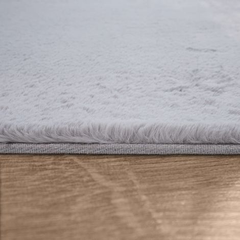 Tapis à poils longs pour chambre, effet fausse fourrure de lapin, doux et moelleux Gris, Rond, 160 cm x 160 cm x 26 mm (1/3)