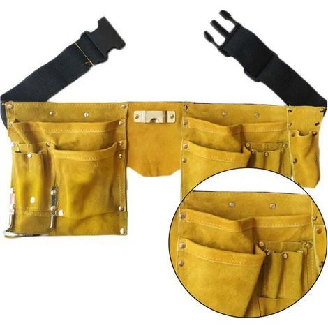 Ceinture à outils en cuir boucle à dégagement rapide charpentier Construction tablier outil pochette de rangement ceinture (1/4)