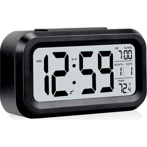 Réveil Numérique - Écran LCD Grand Format - Veilleuse Automatique - Alarme 85 dB - Température Ambiante - USB Rechargeable - 1 Pièce (1/5)
