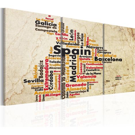 Quadro - Spagna: mappa dai colori della bandiera nazionale - 60x30 (1/4)