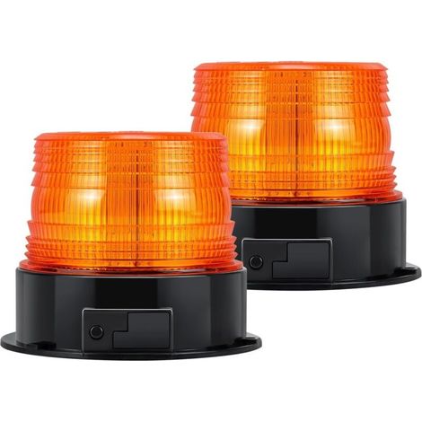 2x Gyrophare LED Sans Fil Rechargeable 12V-24V orange lumière stroboscopique feux clignotant magnetique d'urgence signalement lumières pour voiture auto véhicule tracteur SUV (1/4)