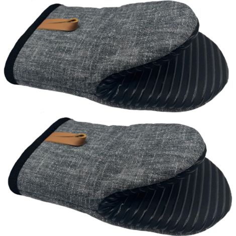 Gants isolants en silicone résistant aux hautes températures (paire) avec anneaux de suspension antidérapants, parfaits pour la cuisine, les barbecues et la pâtisserie, noirs.