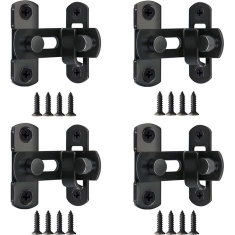 4pcs Verrou Porte Grange Coulissante 90 Degrés 3" Loquet de Porte Coulissante Rabat Verouille Porte en Acier Inoxydable Petits Boulons de Porte Double Face pour Portes Armoire Fenêtres - Noir (1/4)