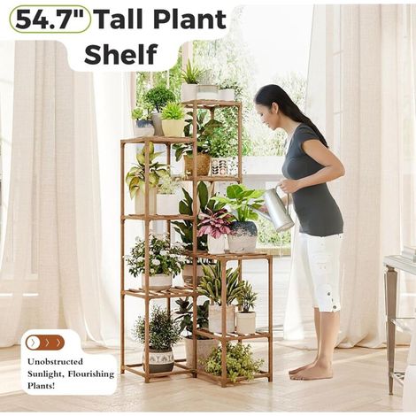 Eckregal für Zimmer- und Gartenpflanzen, 138,9 cm hoch, großer Holztisch für mehrere Pflanzen, Terrasse, Balkon, Garten, Büro, Wohndekoration (1/5)