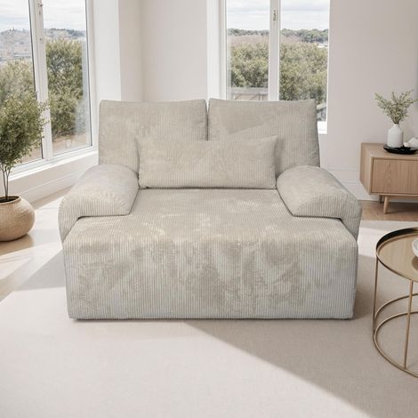 Fauteuil convertible 138x130 cm en velours côtelé beige - DOUCIA