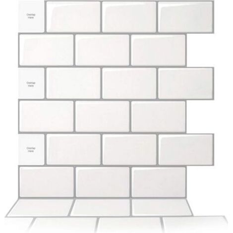 10 pièces Credence Adhesive pour Cuisine,Carrelage Adhesif Mural Cuisine Salle de Bain,Autocollant Cuisine, Blanc avec joint Gris,30,5 x 30,5 cm