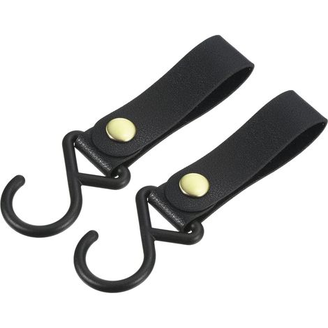 2 Pack PU Leder S Regal Haken pour Camping Aufhänger Plastik Außenzubehör Noir (1/5)
