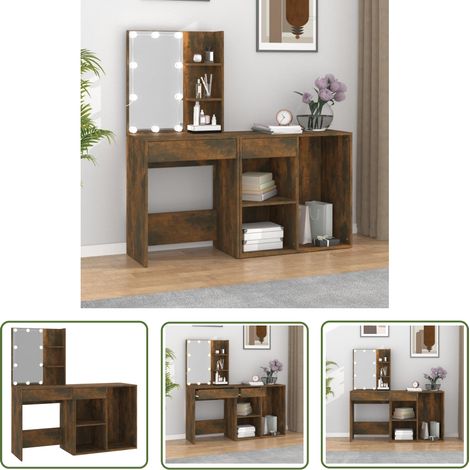 Furniture Limited - Coiffeuse à LED avec armoire Chêne fumé Bois (1/5)