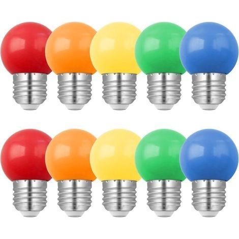 Lot de 10 Ampoule Couleur LED E27 1W, Équivalent Incandescence 10W, 1W G45 Ampoule Écoénergétique Colorée, Ampoule Mini Globe, Rouge Vert Bleu Orange Jaune, pour Mariages, Halloween, N (1/4)
