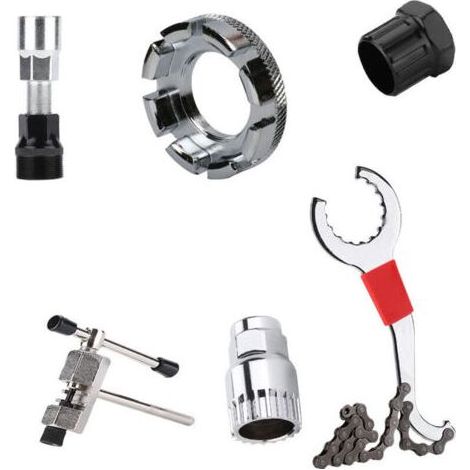 Kit d'outils pour vélo 10 pièces, outil de démontage de cassette 3 en 1, clé de démontage de cassette, outil pour pédalier, dérive-chaîne, clé à rayons, clé pour cône de moyeu (1/4)