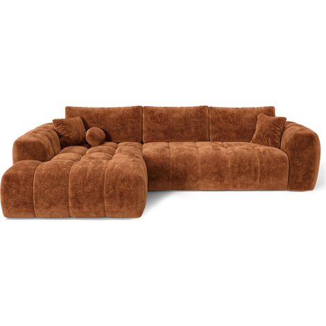 Canapé angle gauche convertible avec coffre 5 places en velours gaufré terracotta SKY (1/5)
