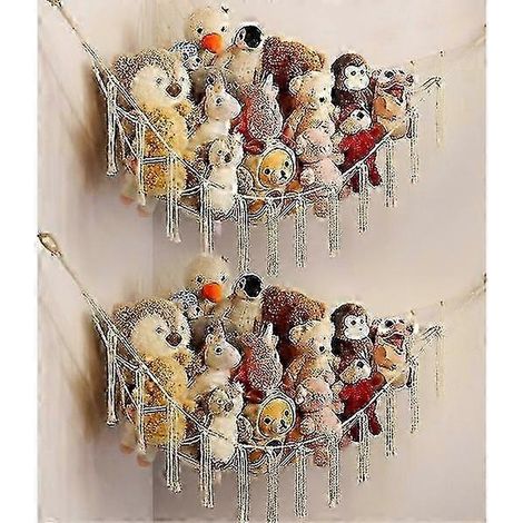 Filet de rangement 2 pièces pour peluches, organisateur mural suspendu, support jouets en tissu, décoration bohème, solution de stockage d'angle (1/5)