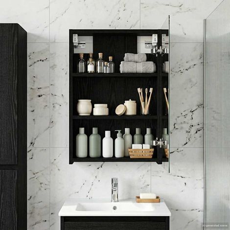 vidaXL Mobiletto per specchio da bagno Rovere Nero 40 x 10,5 x