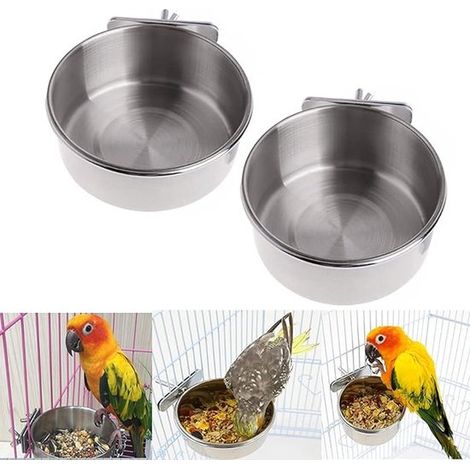 Mangiatoia per uccelli in acciaio inox, gabbia sospesa con abbeveratoio, mangiatoia per pappagalli (10 cm) (1/5)