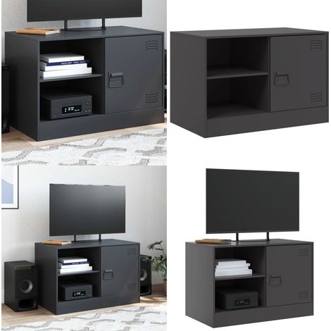 Meuble TV noir 67x39x44 cm acier - Meubles Tv - Meuble Tv - Meuble Audiovisuel - Support Tv - Console Tv - Home & Living
