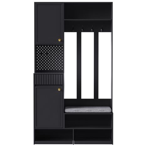 Ensemble entrée noir avec banc tiroirs portes 100×180×35 cm (1/5)
