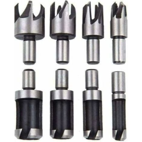 Lot de 8 Fraise Bouchonner Bois Mèche Bouchon Bois Foret Faire Cheville Outil de Coupe pour Faire une Bois Bouchon Cheville Tourillon Goujon Tenon Dowel