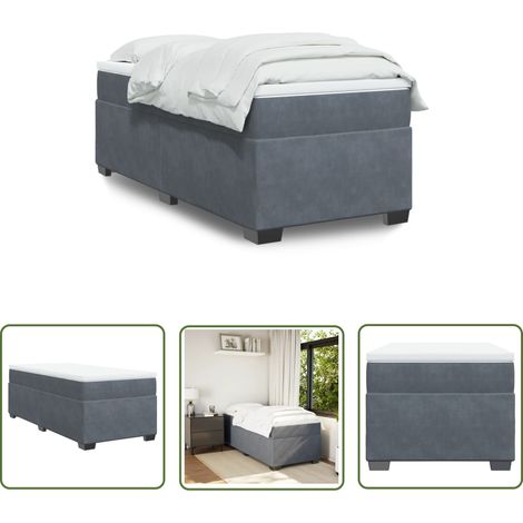 The Living Store Sommier à lattes de lit et matelas Gris foncé 90x190 cm Velours - Lit Double - Lit Plateforme - Lit Avec Sommier - Matelas Moelleux - Matelas À Ressorts Ensachés (1/5)