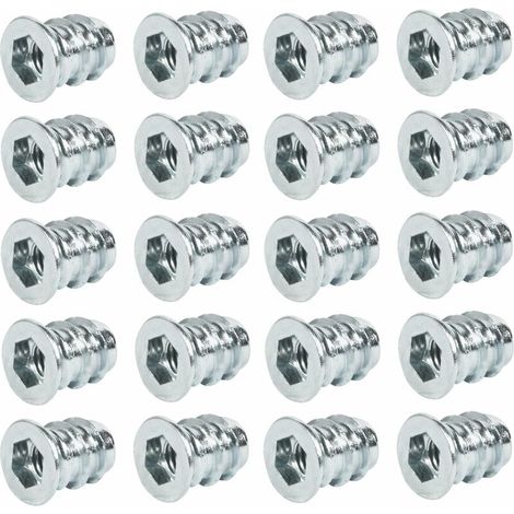 JSSEVN - 20x M8 x 13mm steel screw-in sleeves with overlapping edge, socket head cap screws, SW6, for wood furniture