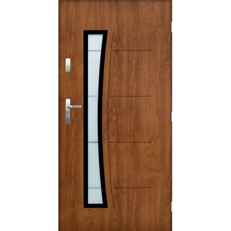 Porte d'entrée AURORE 80 cm 55 mm en acier inoxydable en 2 couleurs - Couleur: Chêne doré - Poignée et serrure : Avec - Poussant: Gauche